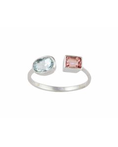 Silver Ring with Aquamarine and Tourmaline (J109105)