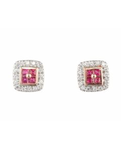 Silver Earrings with Ruby and Zircon (J158798)