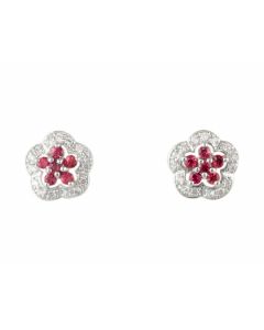 Silver Earrings with Ruby and Zircon (J158959)