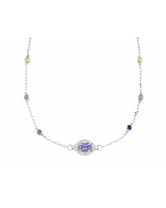 Silver Necklace with Tanzanite, Blue Sapphire, Sapphire and Zircon (J309254)